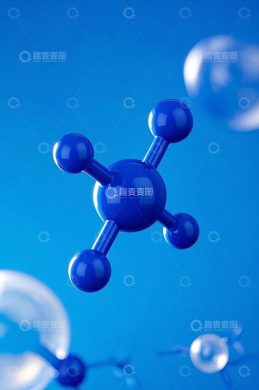 蓝色分子结构三维效果图