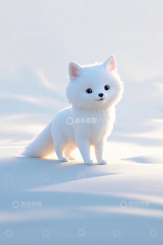 雪地中的白色可爱小狐狸