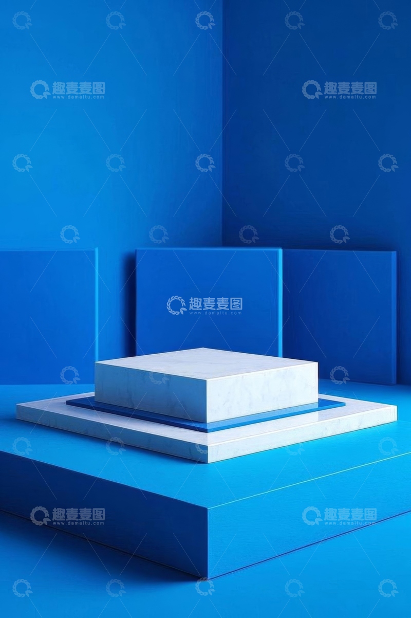 高清大图下载【趣麦麦图】蓝色背景大理石质感展示台