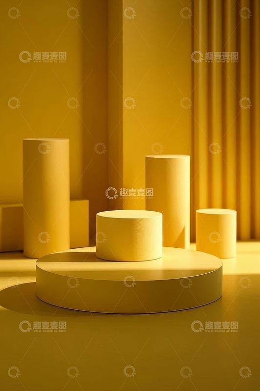 黄色背景圆柱体展示台