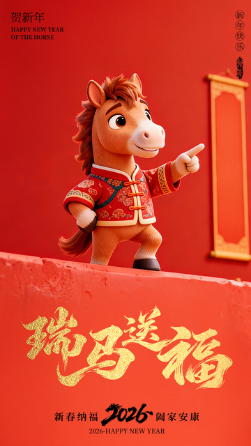 卡通3D马年春节海报