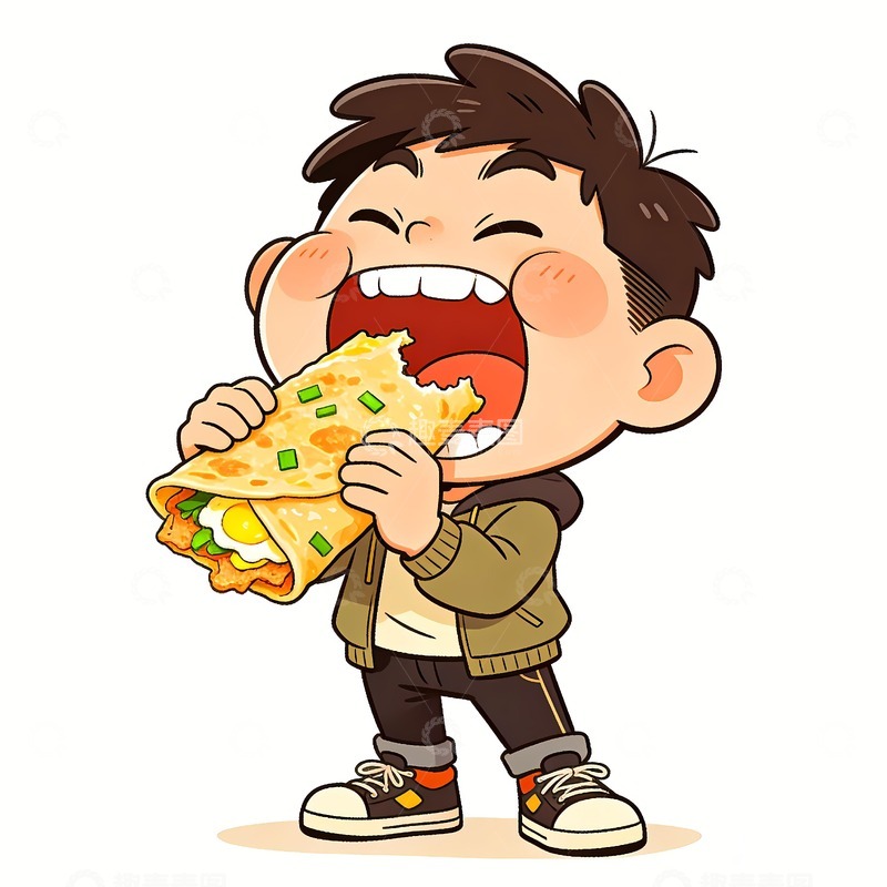 高清大图下载【趣麦麦图】吃货吃杂粮煎饼