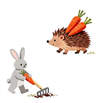 卡通刺猬和兔子互动插画