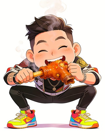 打扮潮流的吃货在吃羊蹄