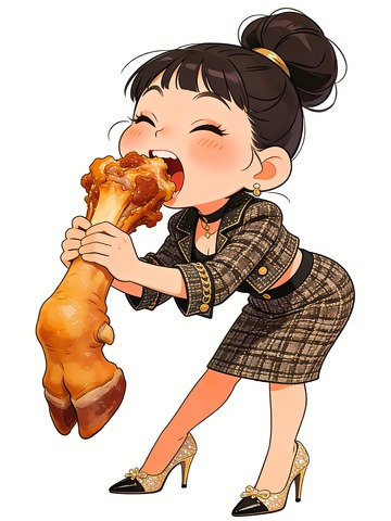 一个女吃货在吃羊蹄