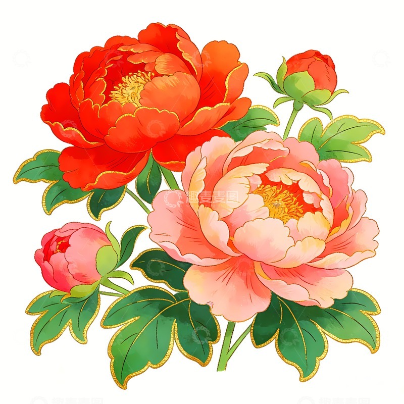 高清大图下载【趣麦麦图】几朵盛开的牡丹