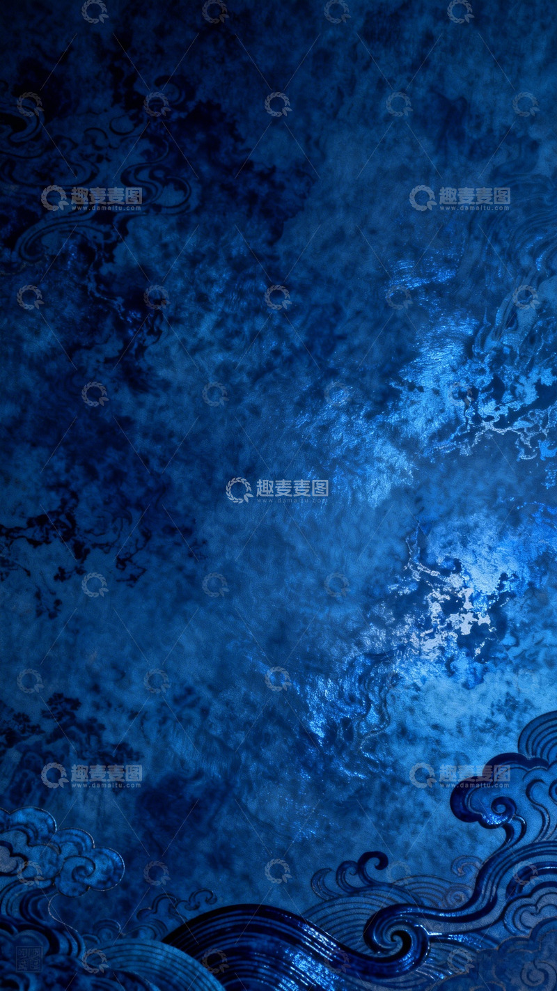高清大图下载【趣麦麦图】蓝色海浪云纹艺术背景