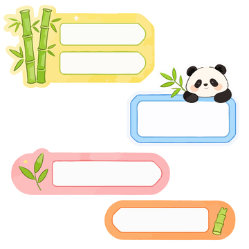 卡通熊猫竹叶标签设计模板