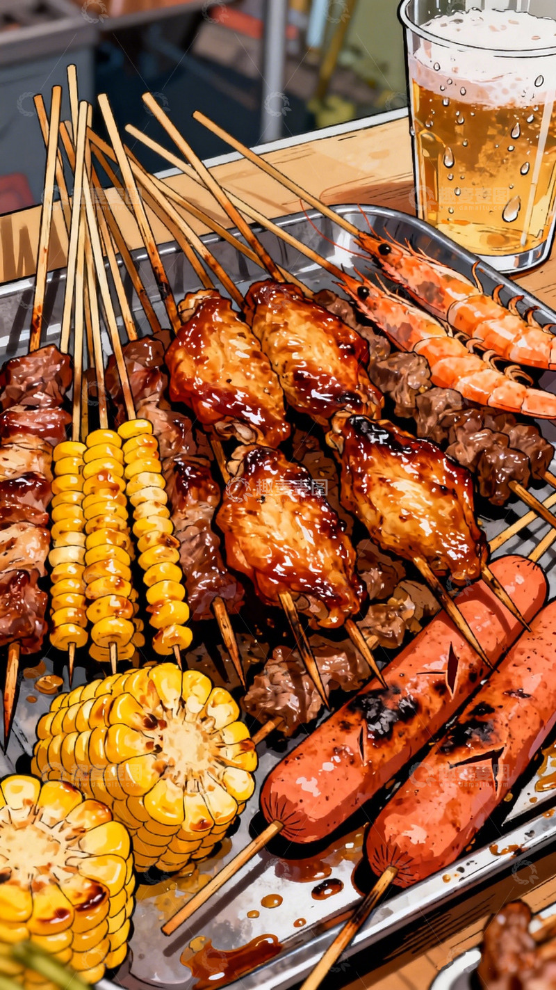 高清大图下载【趣麦麦图】烧烤美食插画素材