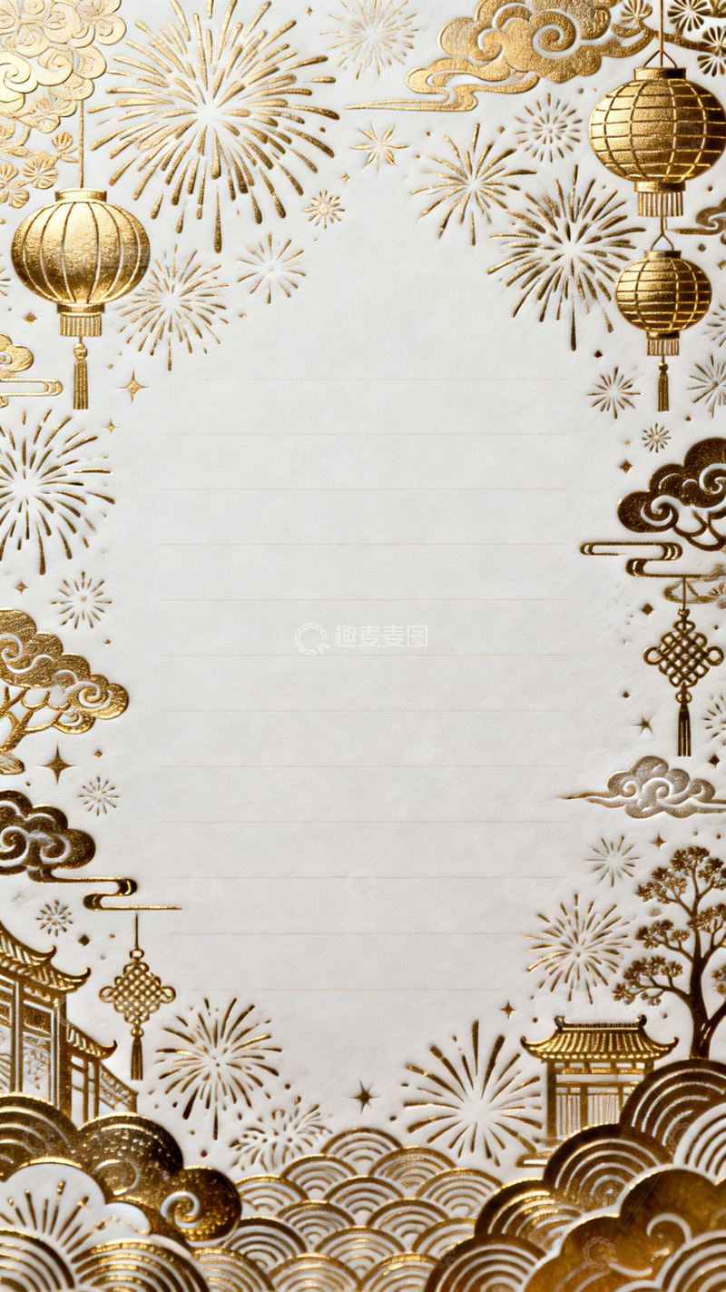 高清大图下载【趣麦麦图】金色烟花节庆边框设计素材