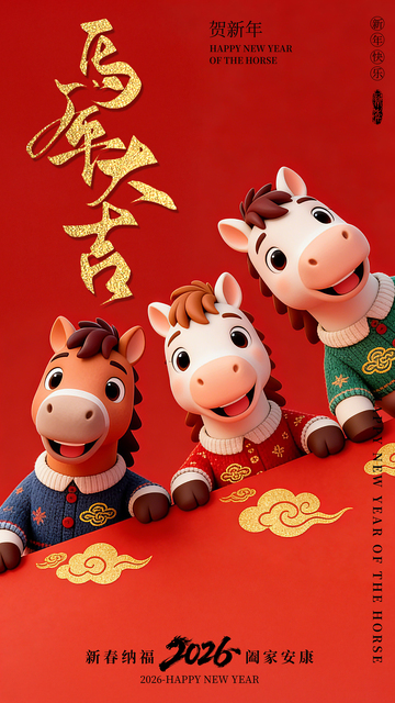 春节3D卡通马年海报