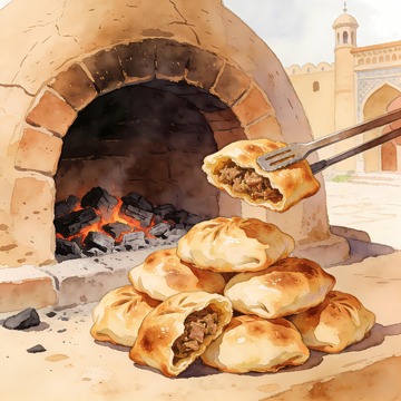 烤炉旁的烤包子