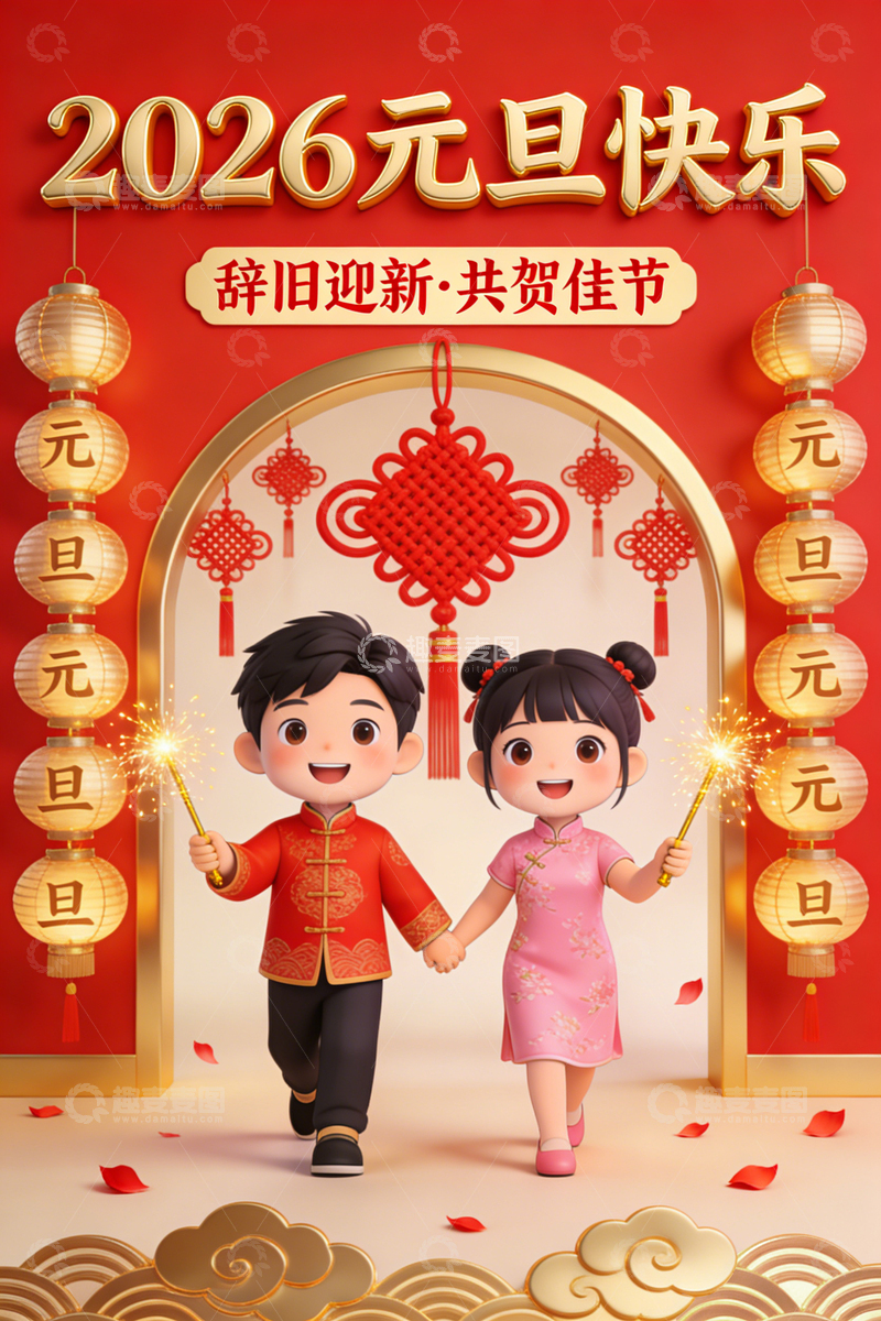 高清大图下载【趣麦麦图】2026元旦设计海报