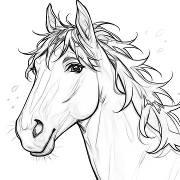黑白线条马头素描插画