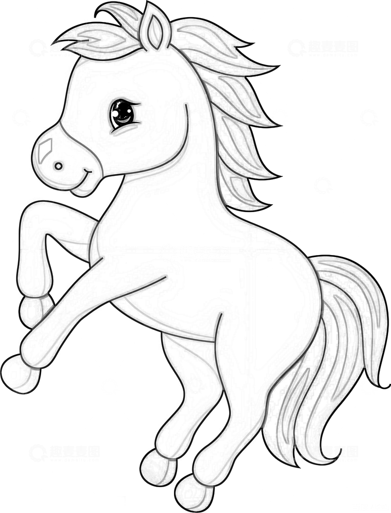 源文件下载【趣麦麦图】-可爱小马卡通线稿涂色素材