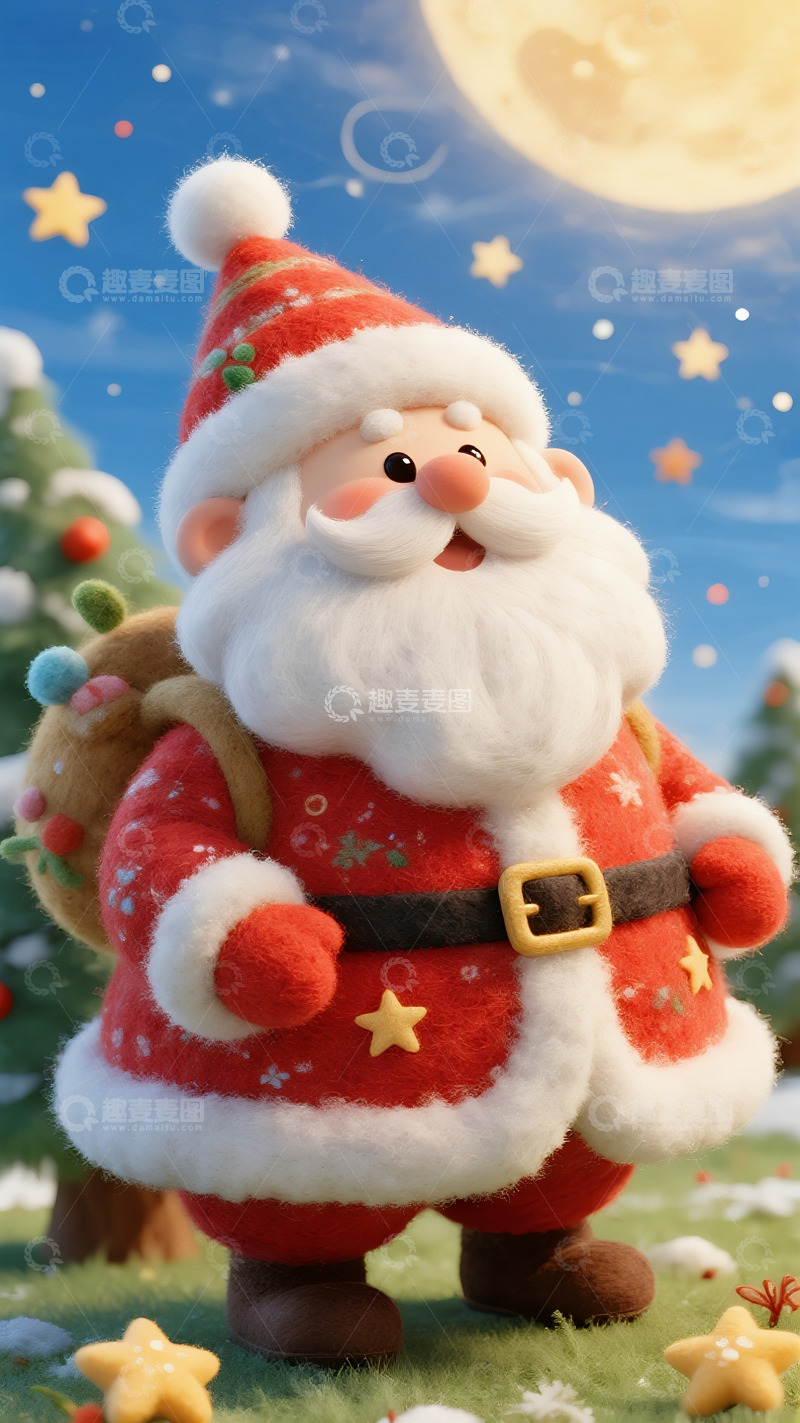 高清大图下载【趣麦麦图】毛绒圣诞老人的星夜送礼时刻