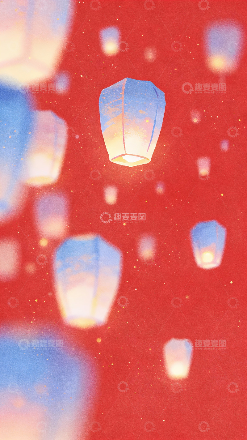 高清大图下载【趣麦麦图】红幕下飘飞的暖光孔明灯
