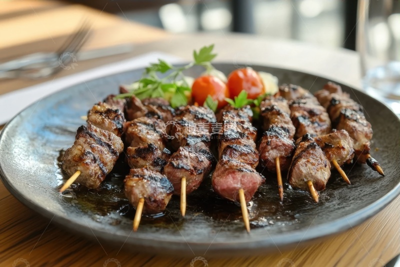 高清大图下载【趣麦麦图】一盘烤羊肉串美食摄影