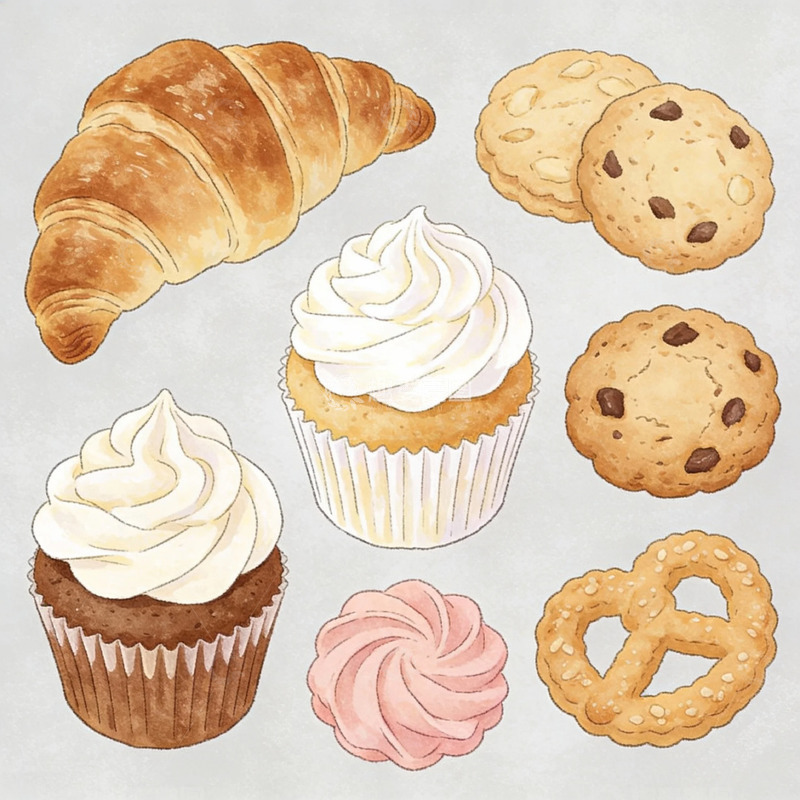 高清大图下载【趣麦麦图】水彩烘焙美食插画设计素材