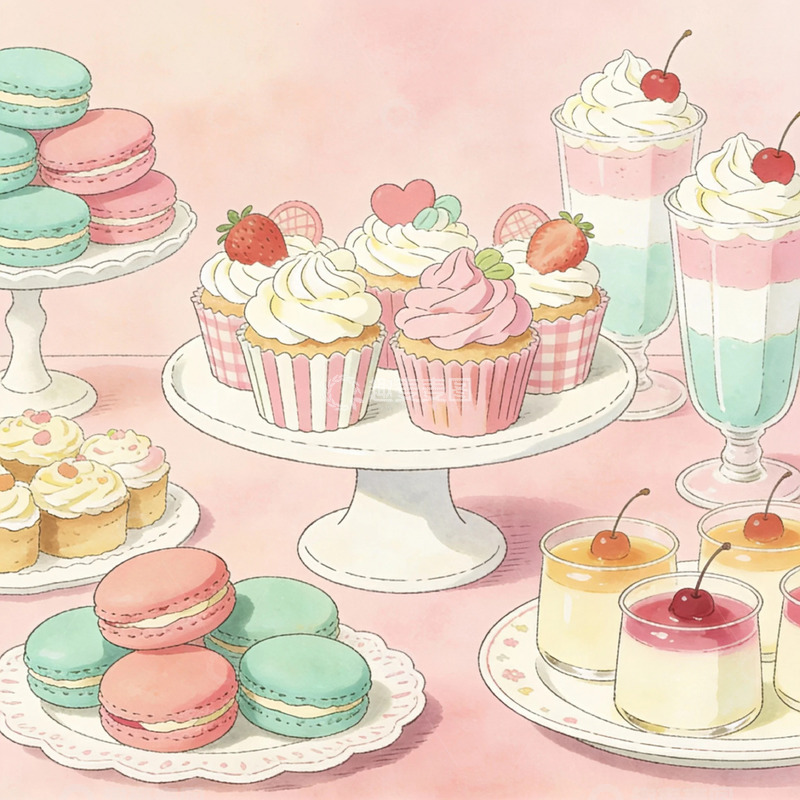 高清大图下载【趣麦麦图】甜蜜糕点插画设计素材