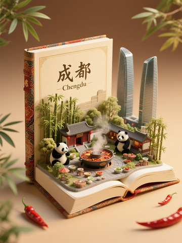 书页间的成都熊猫火锅闲趣