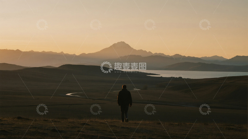 高清大图下载【趣麦麦图】黄昏独行山水间