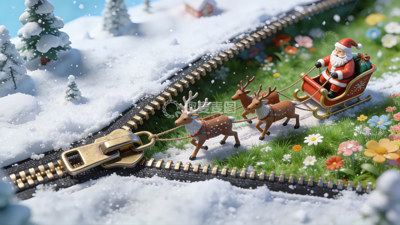 高清大图下载【趣麦麦图】圣诞雪景小火车模型