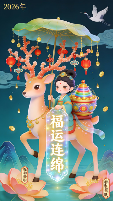2026 年鹿驮福运的春和景明图