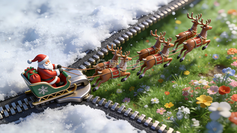 高清大图下载【趣麦麦图】圣诞节雪景火车模型创意素材