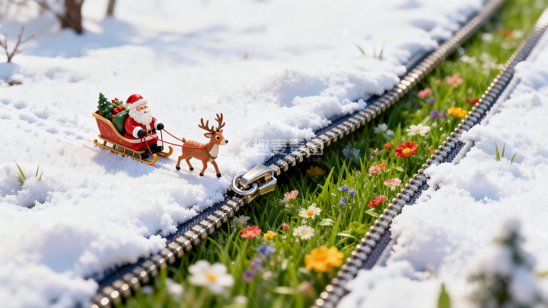 高清大图下载【趣麦麦图】圣诞雪景小火车模型