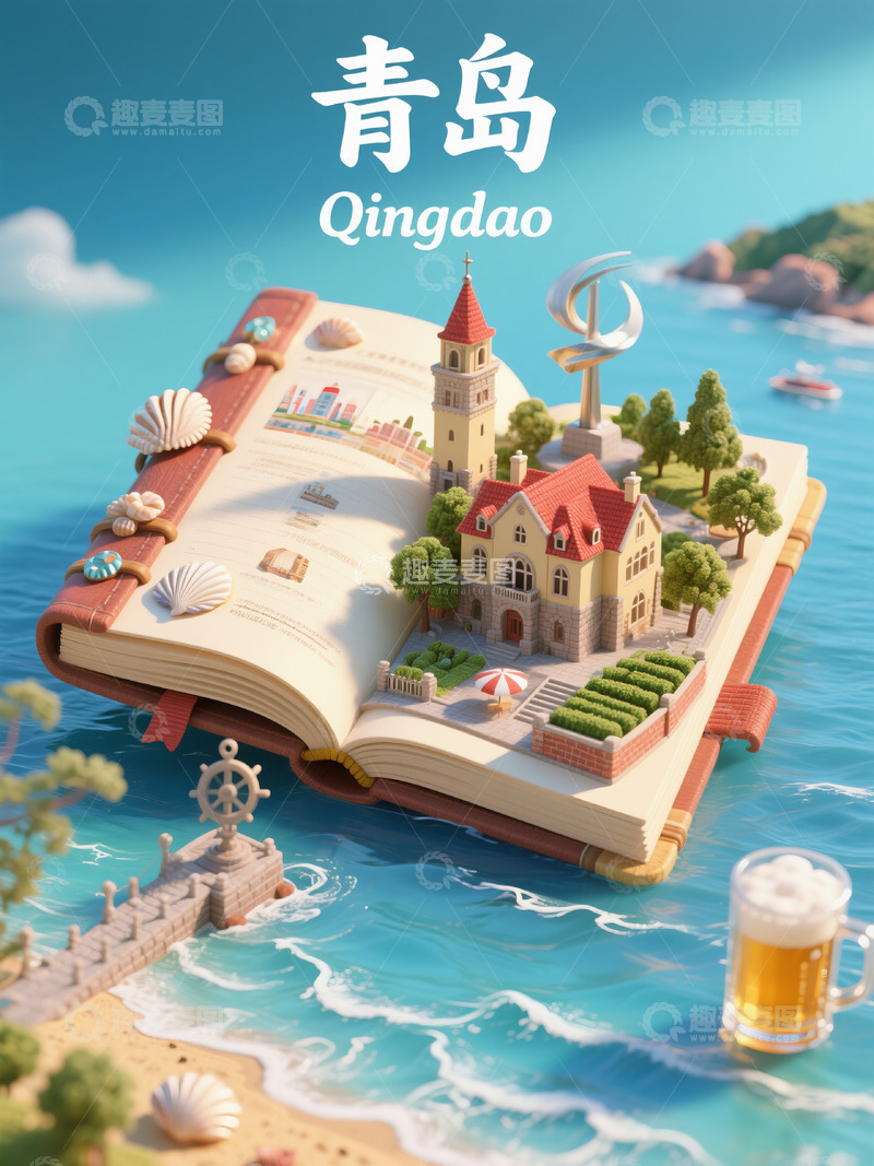 高清大图下载【趣麦麦图】书页浮海间的青岛欧韵海滨图