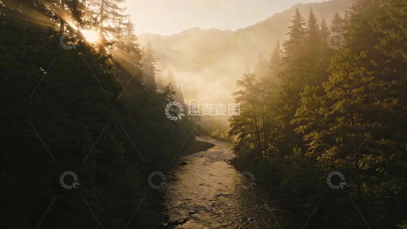 高清大图下载【趣麦麦图】晨雾山谷河流风光