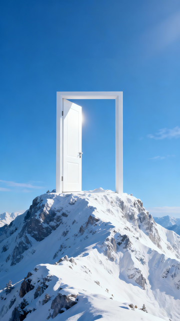 雪山上的白色的门
