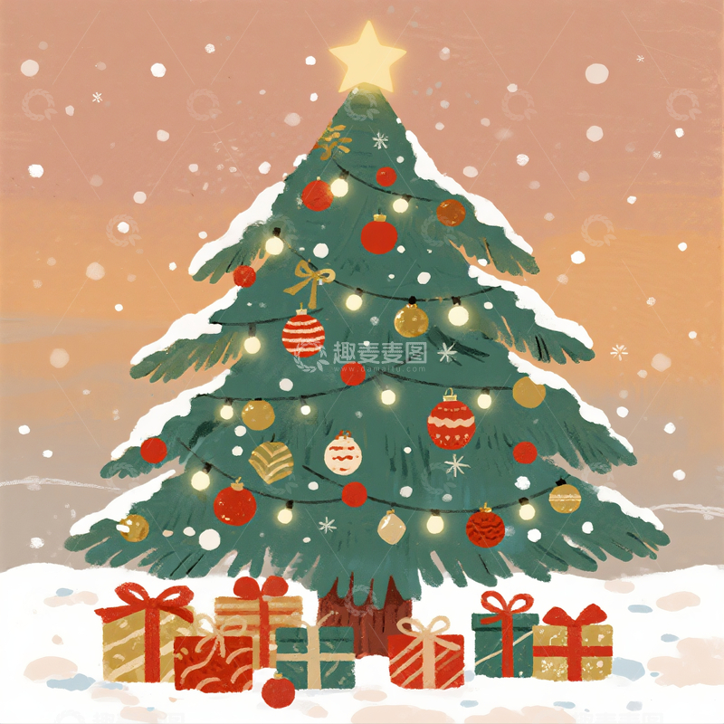 源文件下载【趣麦麦图】绘本风格圣诞树插画4