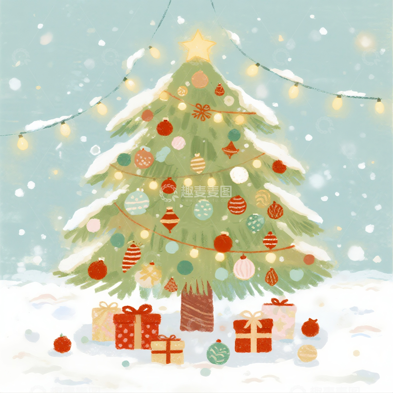源文件下载【趣麦麦图】绘本风格圣诞树插画2