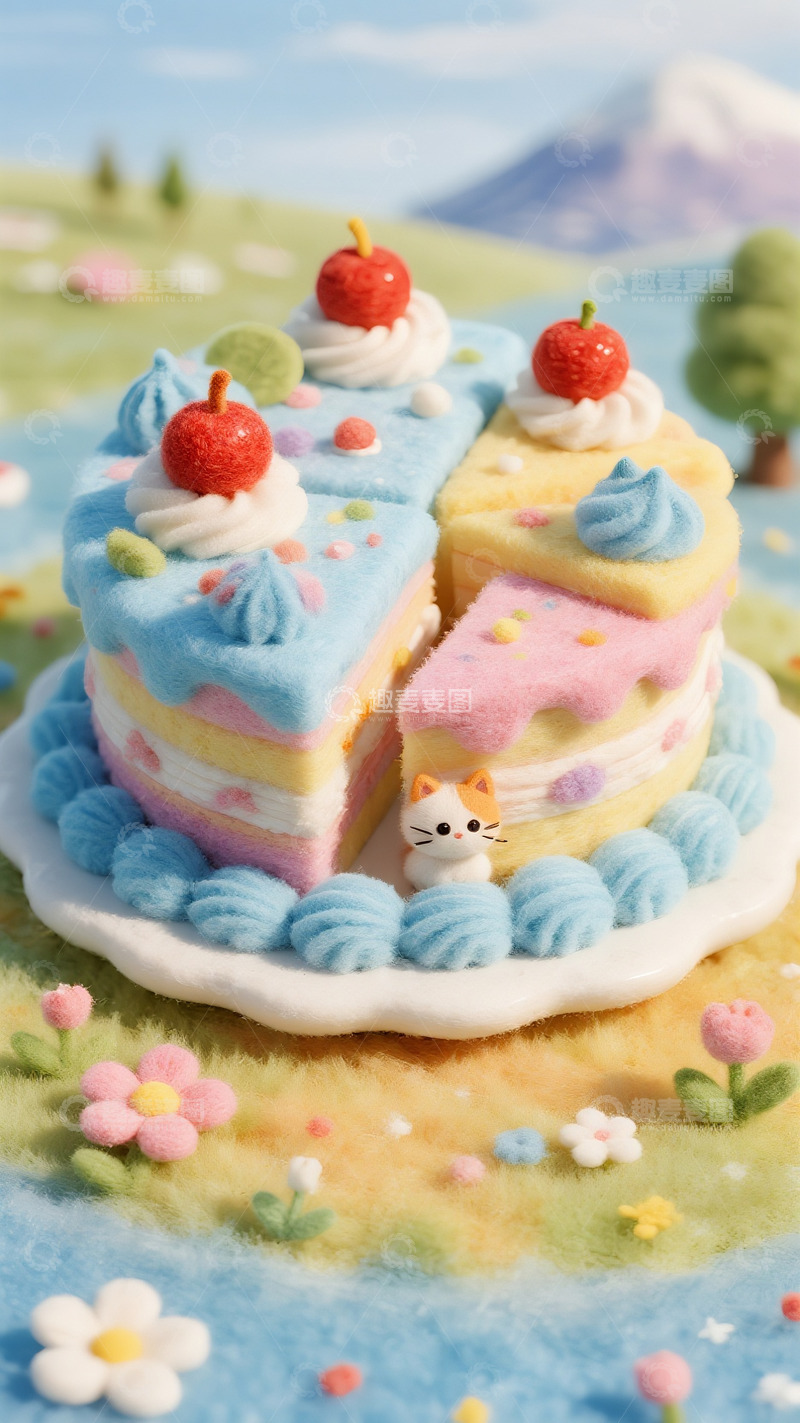 高清大图下载【趣麦麦图】毛绒软甜：藏在蛋糕里的奶猫春日宴