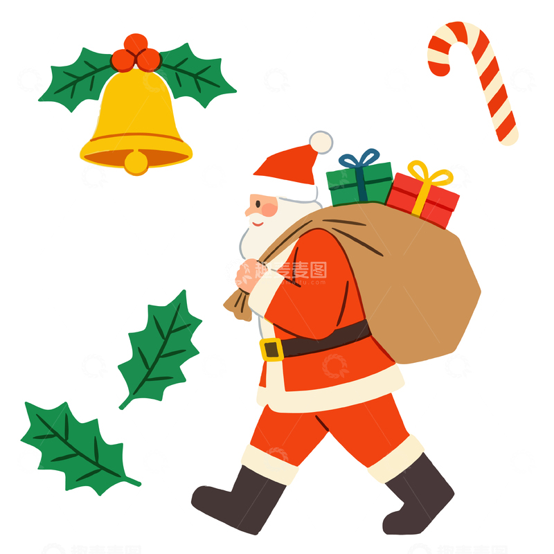 源文件下载【趣麦麦图】圣诞老人送礼物卡通贴纸