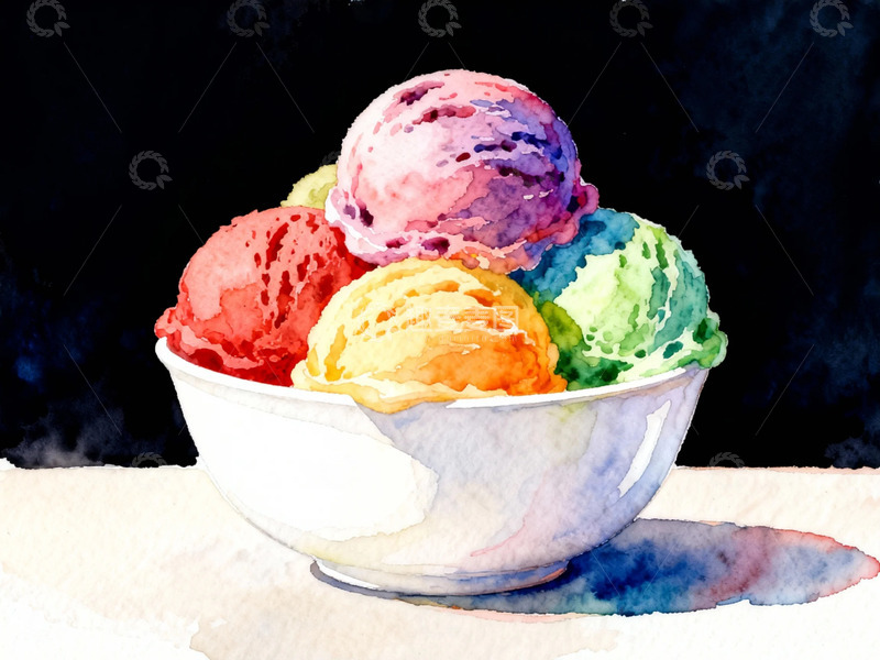 高清大图下载【趣麦麦图】水彩冰淇淋美味甜点
