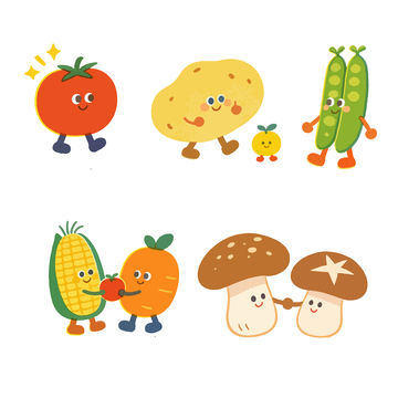 卡通蔬菜水果表情插画
