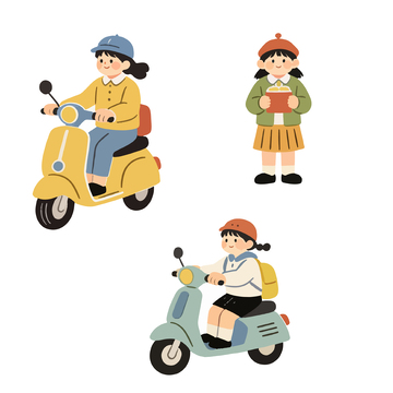 卡通风格电动车女孩插画设计素材