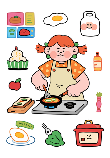 卡通烹饪小女孩插画