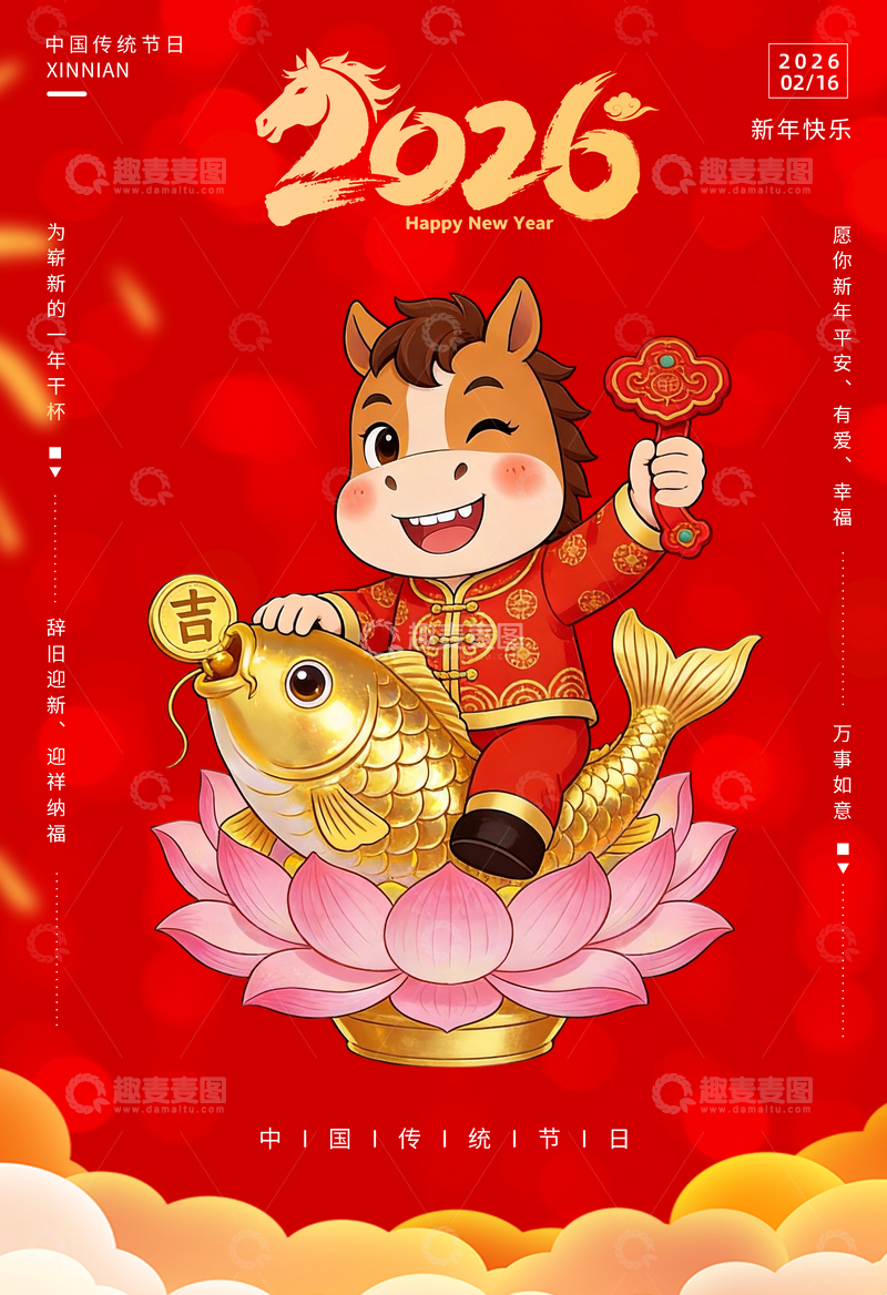 源文件下载【趣麦麦图】-卡通插画新年贺岁海报设计素材