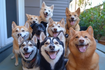 一群开心可爱的小狗狗