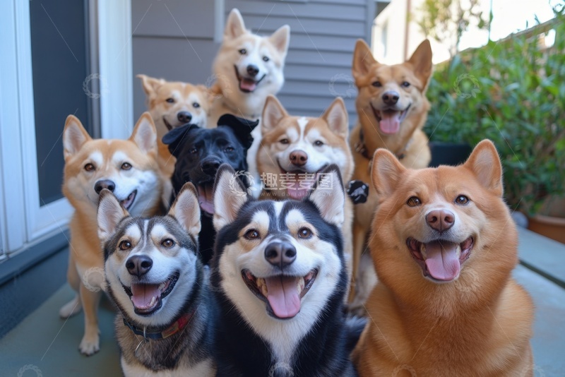 高清大图下载【趣麦麦图】一群开心可爱的小狗狗
