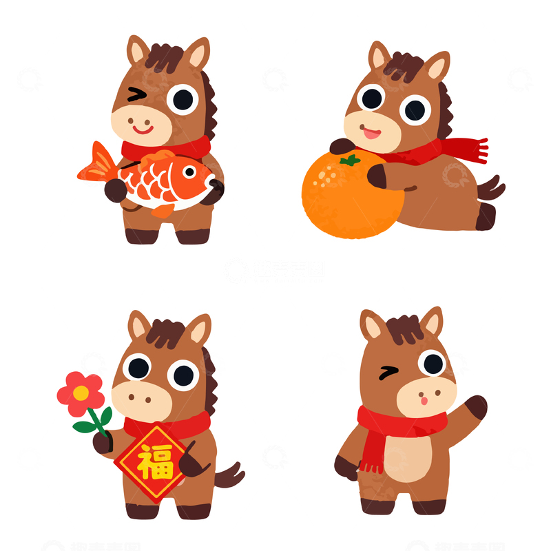 源文件下载【趣麦麦图】可爱卡通驴子新年祝福矢量图