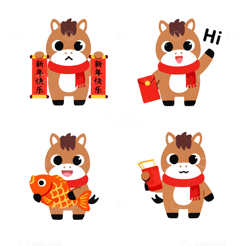 源文件下载【趣麦麦图】-卡通牛新年庆祝插画合集