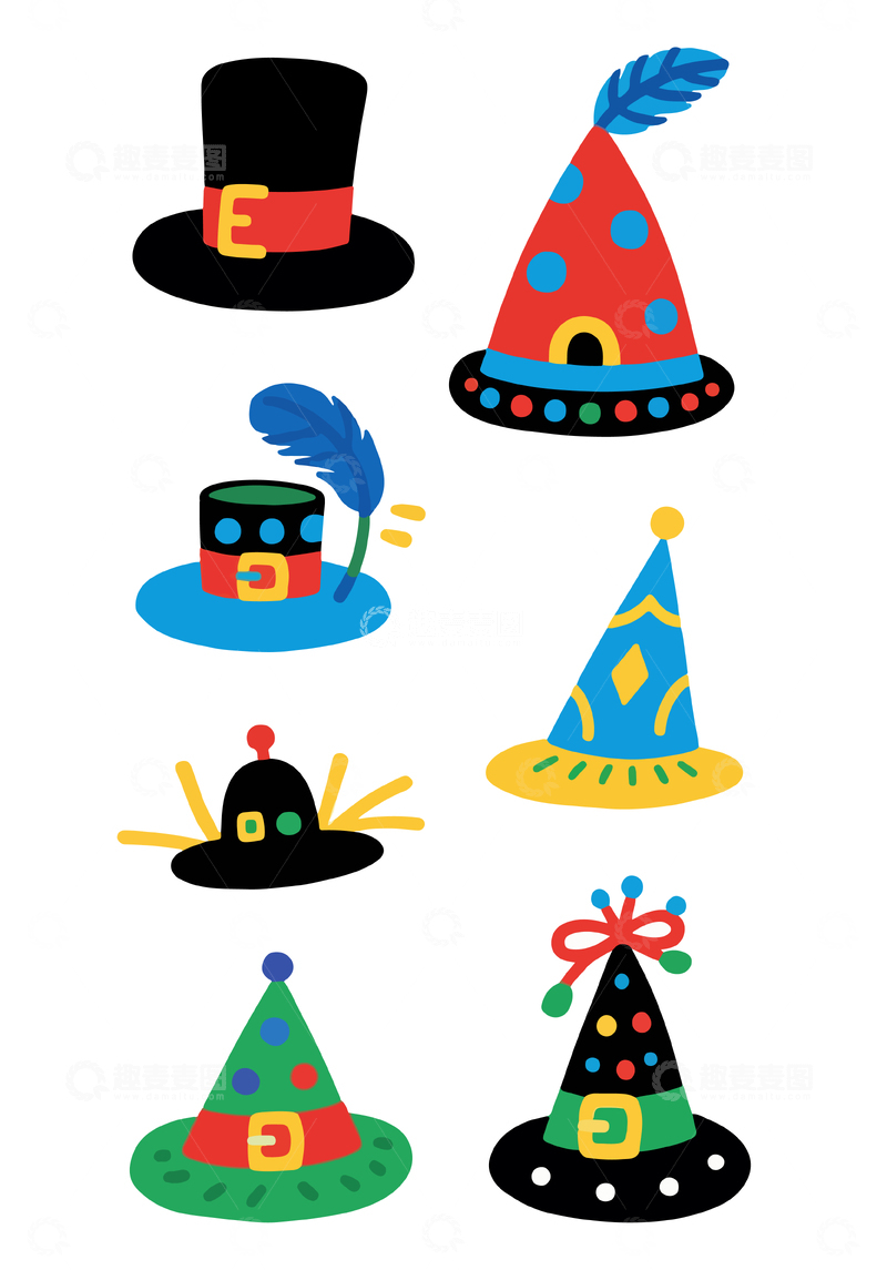 源文件下载【趣麦麦图】卡通帽子派对装饰矢量图