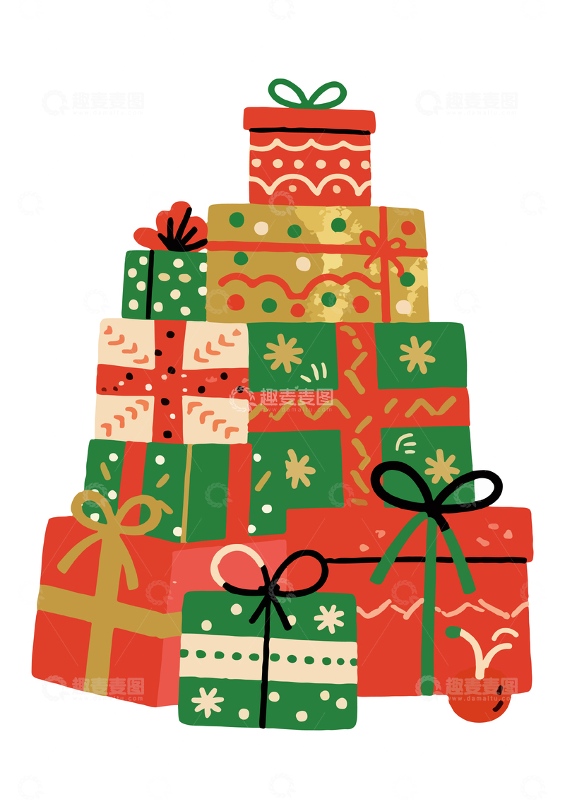 源文件下载【趣麦麦图】卡通风格圣诞礼物堆叠插画