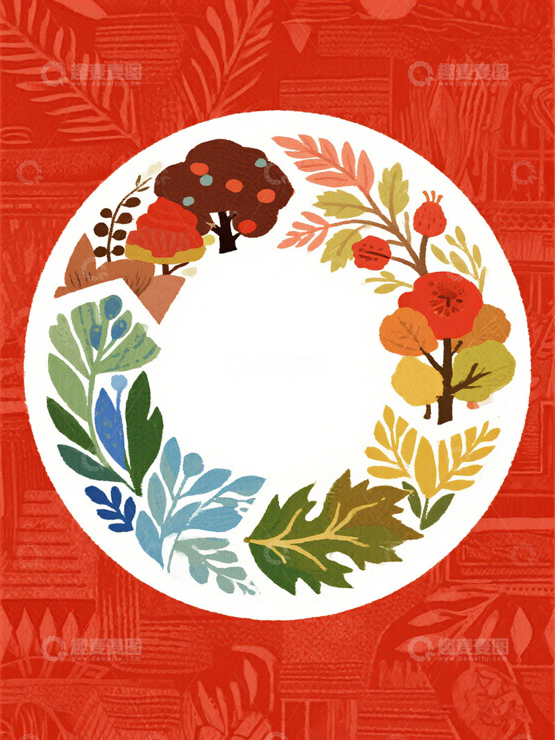 高清大图下载【趣麦麦图】秋日花卉圆形插画设计