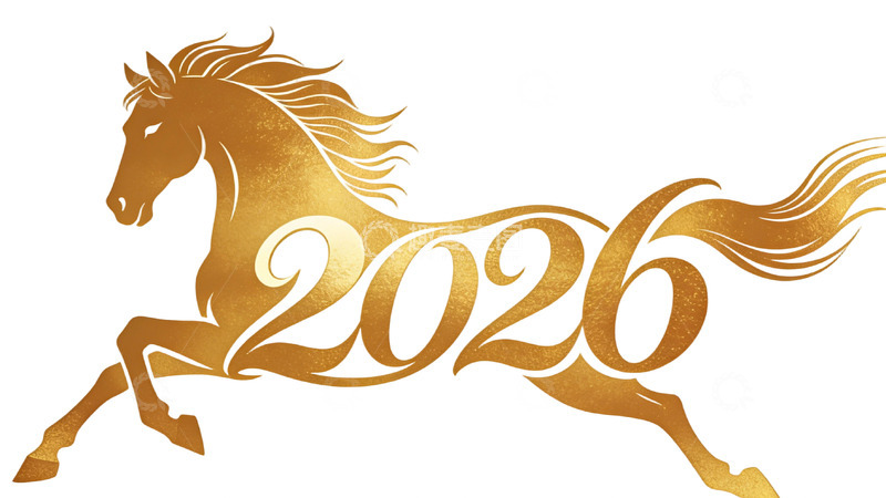 高清大图下载【趣麦麦图】金色马艺术字2026装饰图案素材